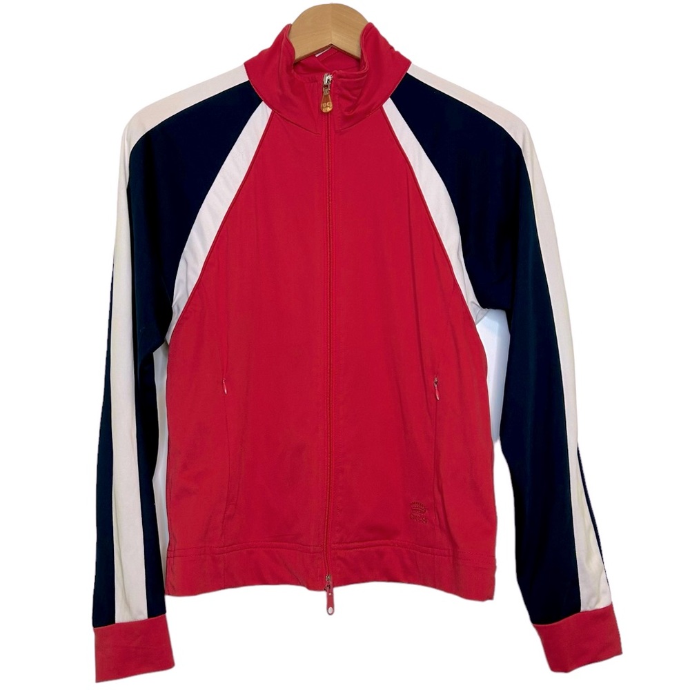 Oleg Cassini Sport Women's Track Jacket Size Medium Activewear Navy Pink